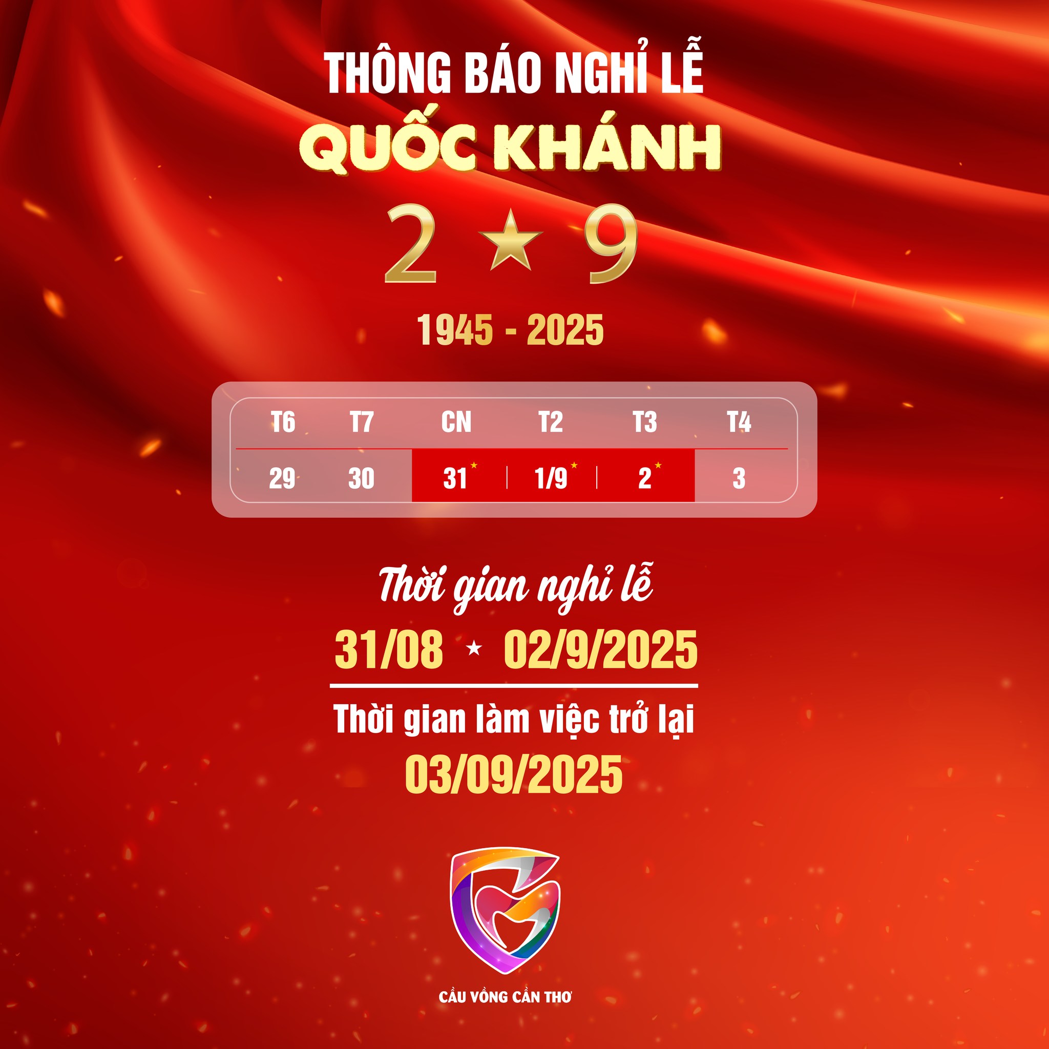 THÔNG BÁO NGHÌ LỄ QUỐC KHÁNH 2/9